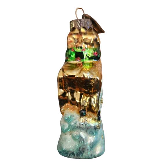 Vintage Thomas Pacconi Glass Ornament – Reindeer Chimney with Holly Collar 3" - Picture 4 of 6